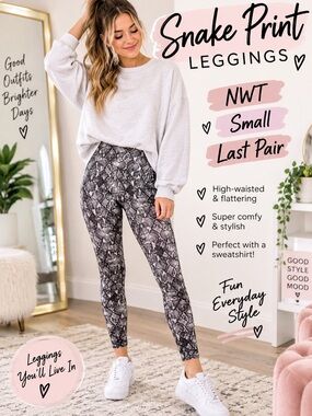 Snake Print High-Waisted Leggings - Gray